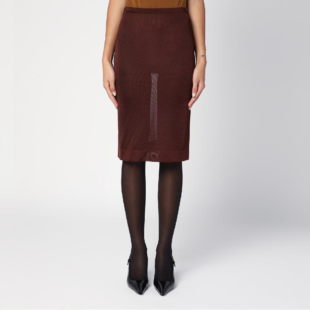 Saint Laurent Gonna midi semitrasparente marrone Affare Del Giorno