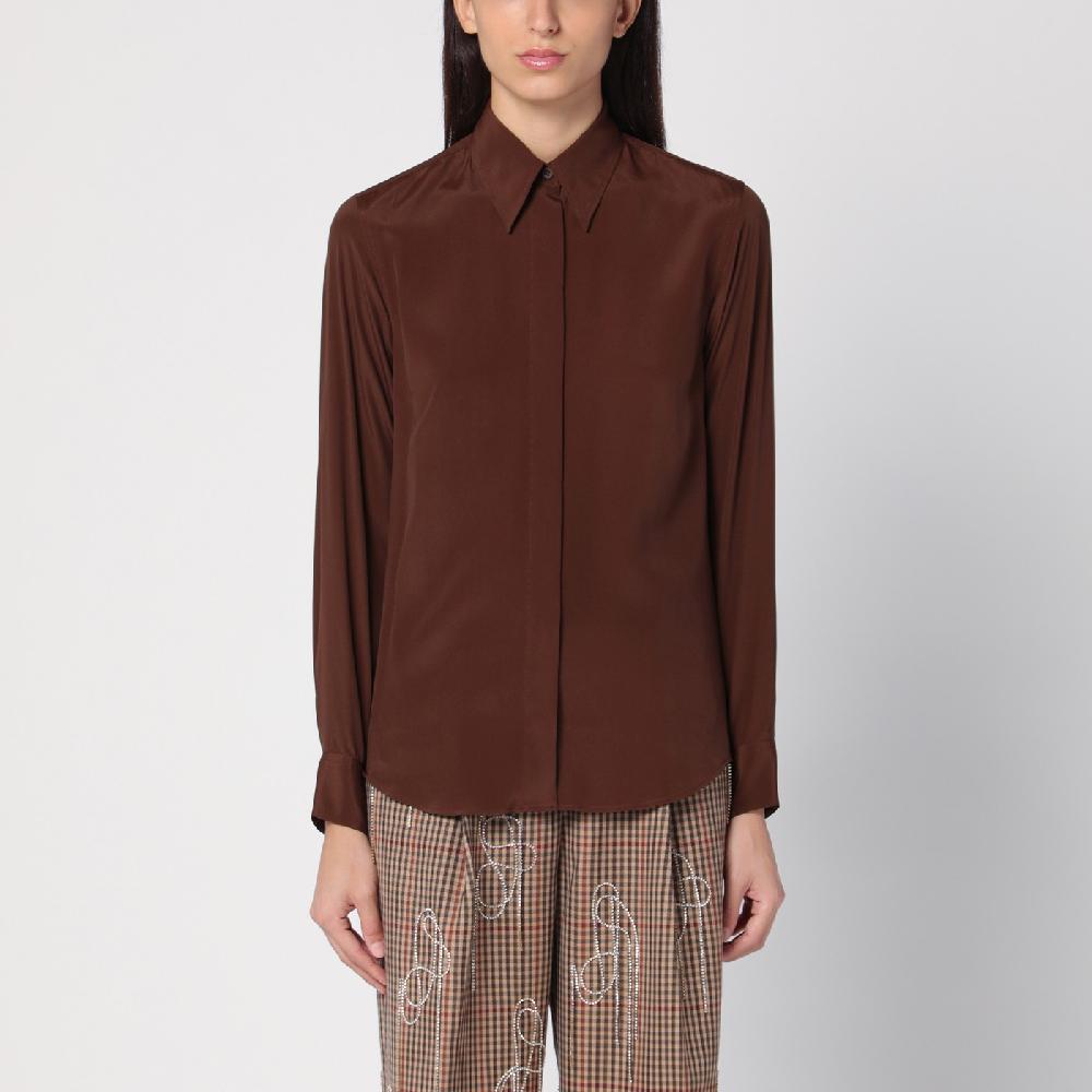 Dries Van Noten Camicia marrone in misto seta Prezzo Ridotto