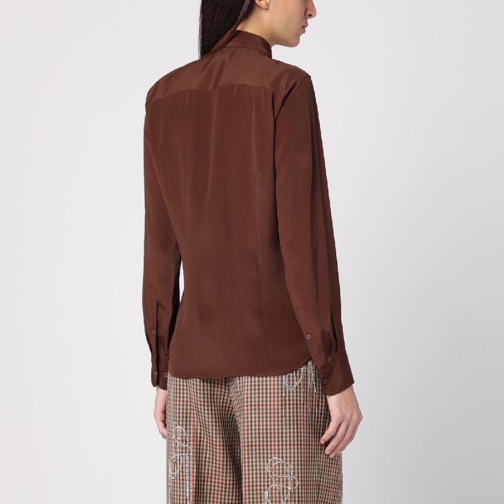 Dries Van Noten Camicia marrone in misto seta Prezzo Ridotto