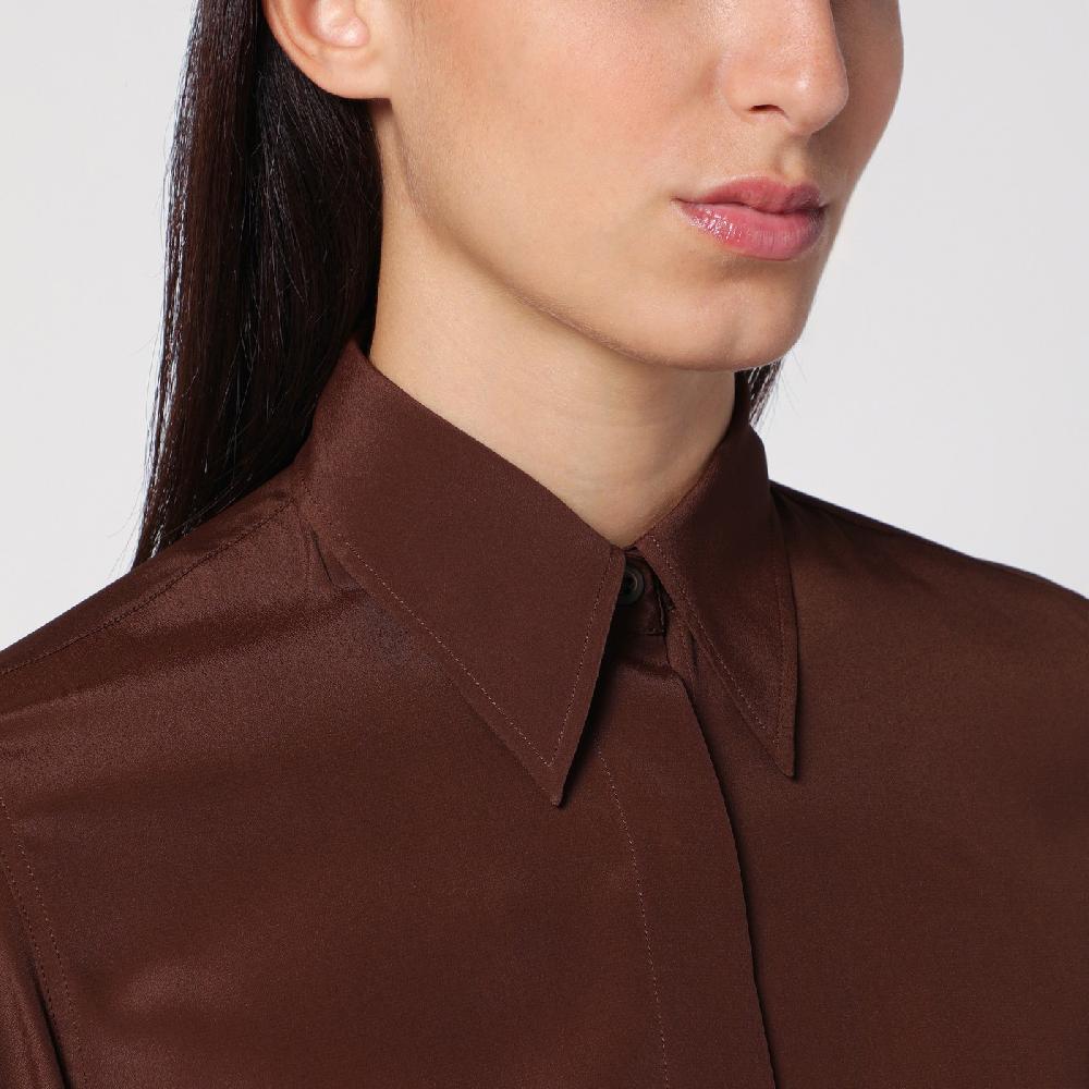 Dries Van Noten Camicia marrone in misto seta Prezzo Ridotto