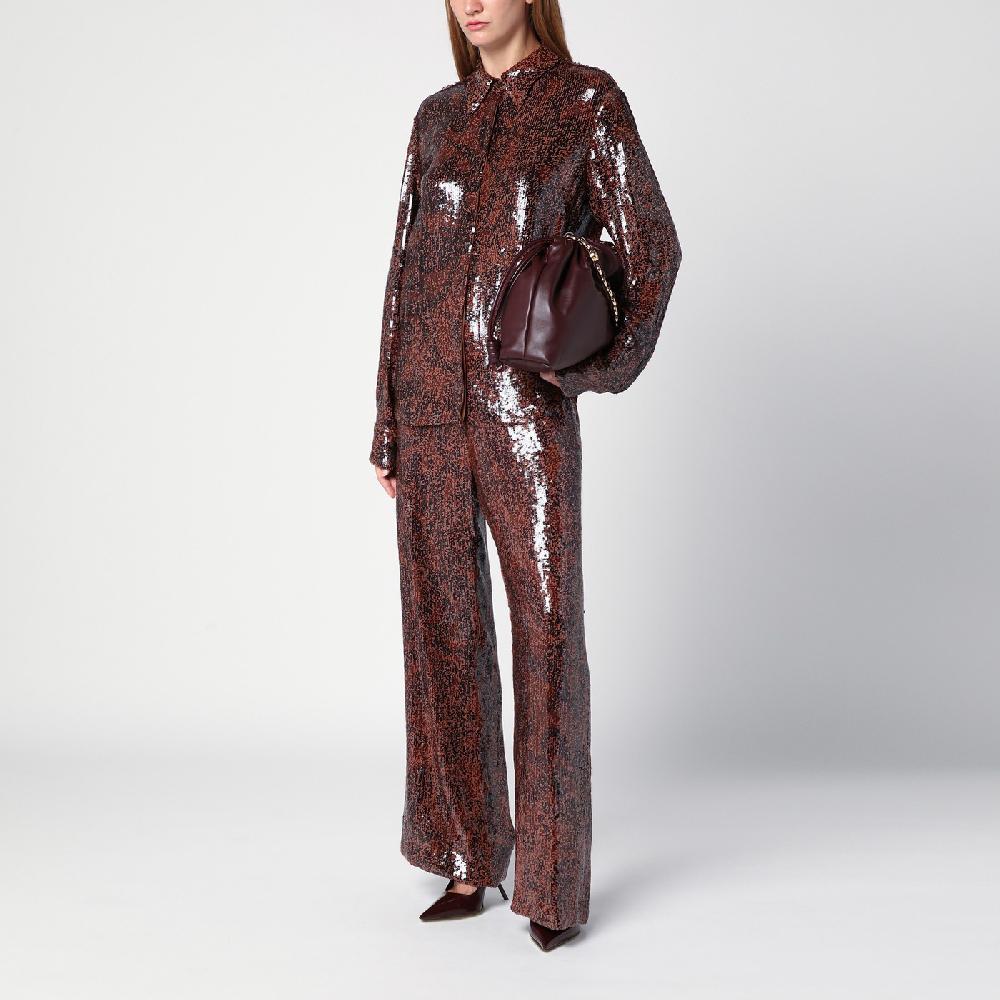 Dries Van Noten Camicia marrone con micro paillette Sottocosto