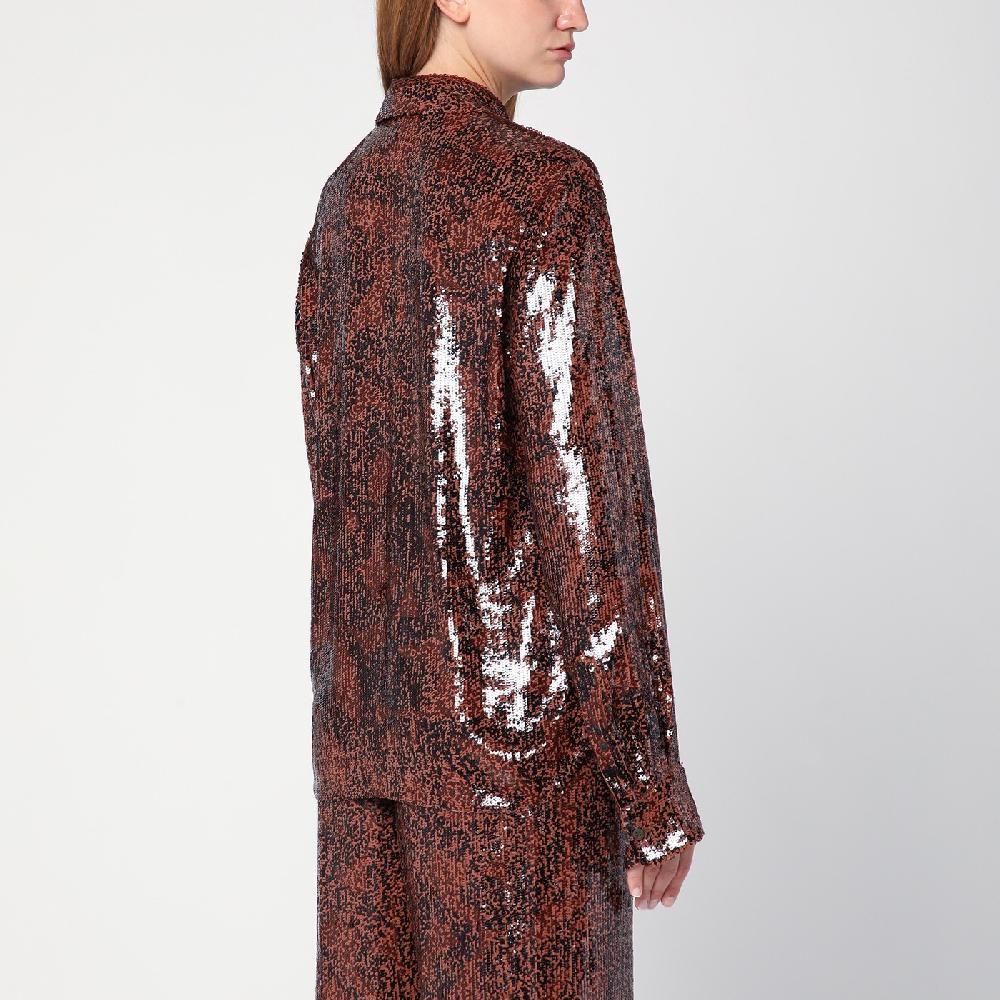 Dries Van Noten Camicia marrone con micro paillette Sottocosto