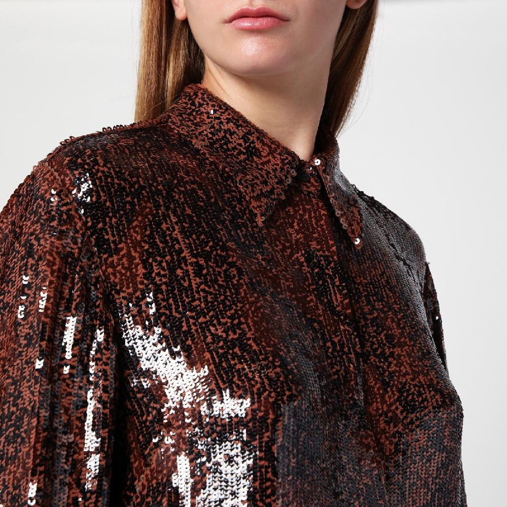 Dries Van Noten Camicia marrone con micro paillette Sottocosto