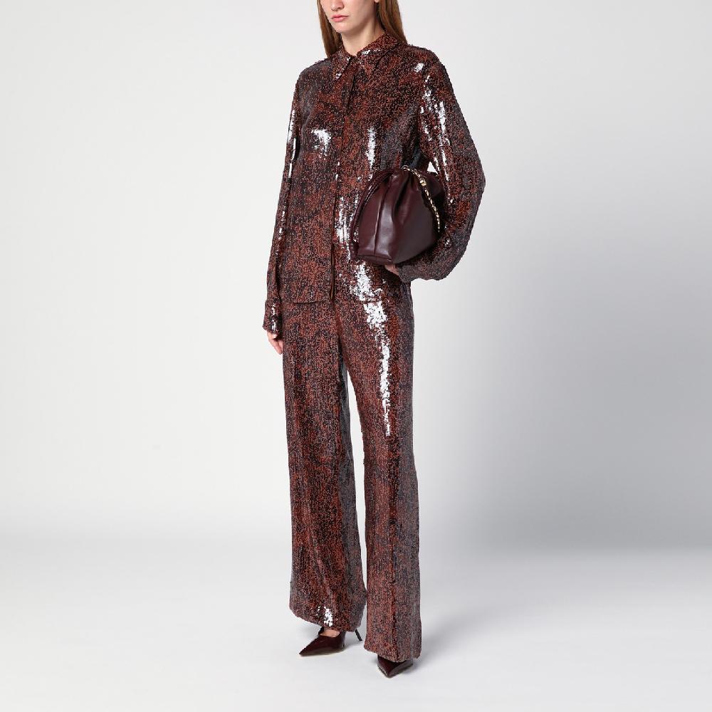 Dries Van Noten Pantalone ampio marrone con micro paillette Convenienza