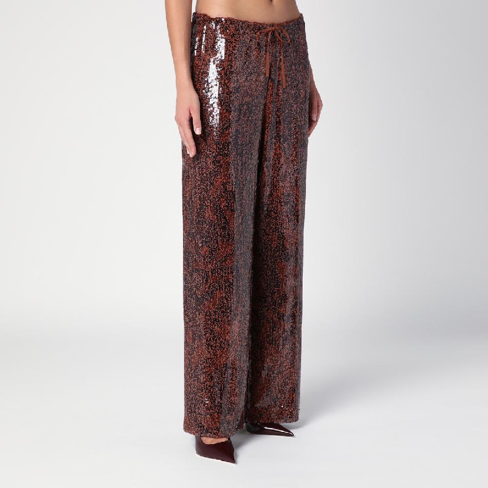 Dries Van Noten Pantalone ampio marrone con micro paillette Convenienza