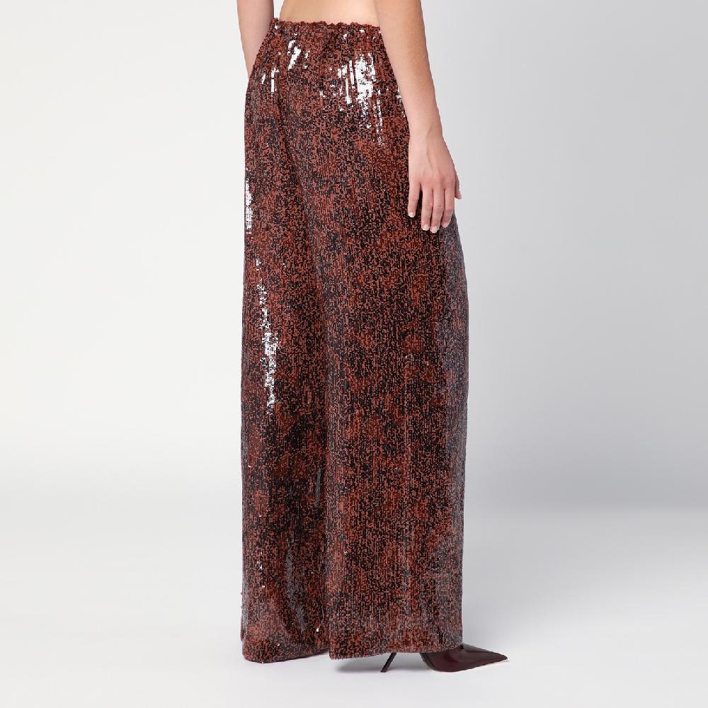 Dries Van Noten Pantalone ampio marrone con micro paillette Convenienza