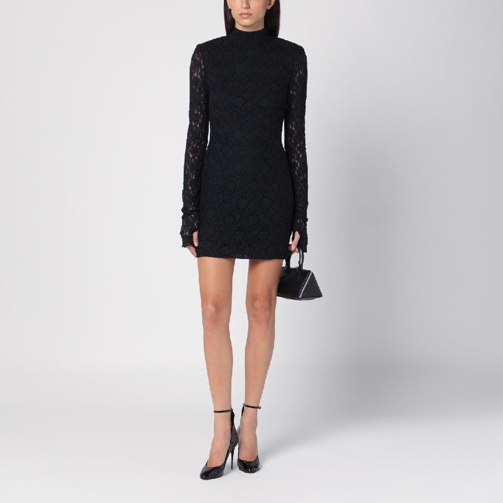 ROTATE Birger Christensen Mini abito nero in pizzo Sottocosto