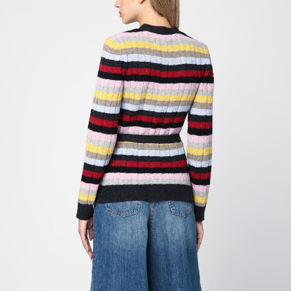 Ganni Cardigan a righe multicolore con cintura Sconto