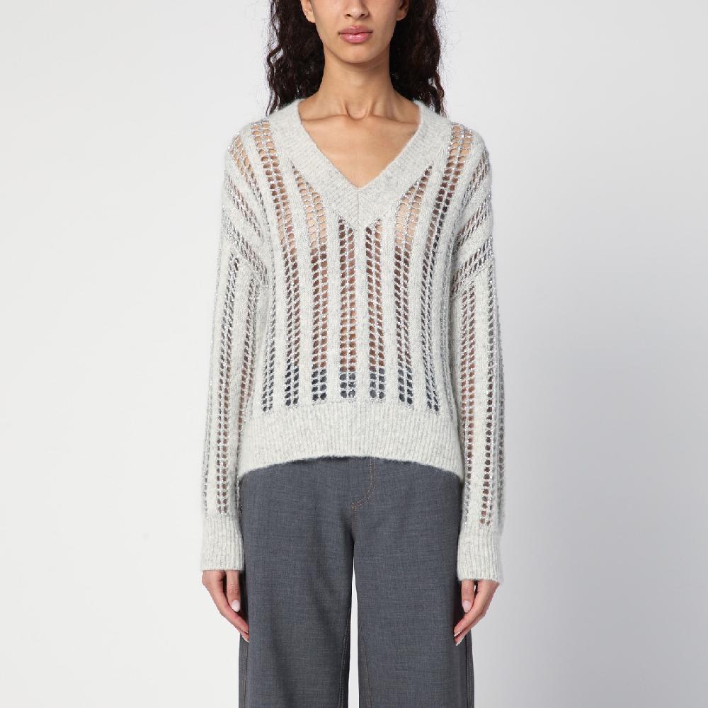 Brunello Cucinelli Maglione Dazzling Net grigio perla Offerta
