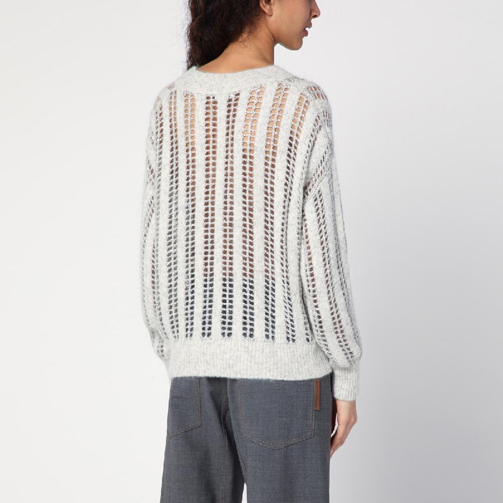 Brunello Cucinelli Maglione Dazzling Net grigio perla Offerta