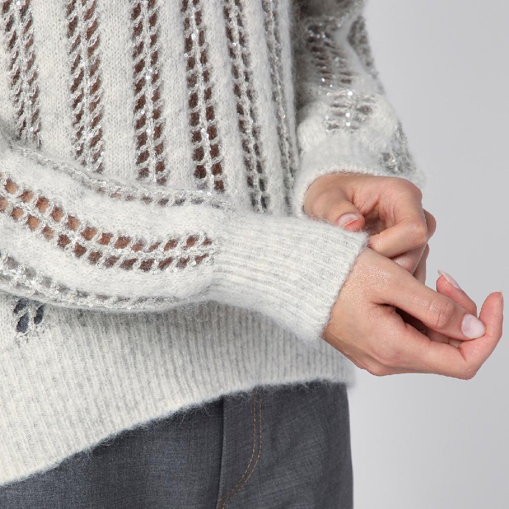 Brunello Cucinelli Maglione Dazzling Net grigio perla Offerta