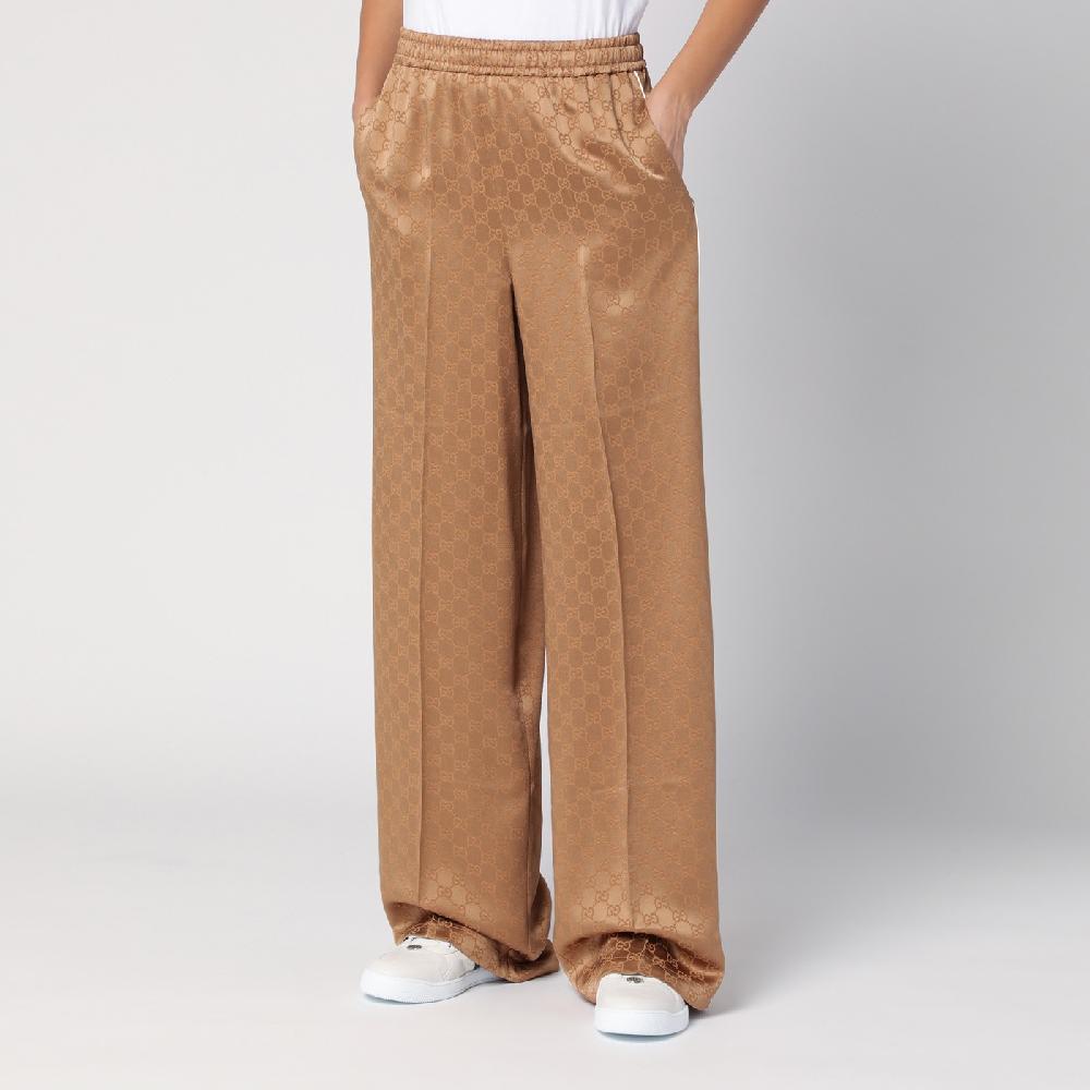 GUCCI Pantalone color cammello in jacquard di viscosa GG Vendita