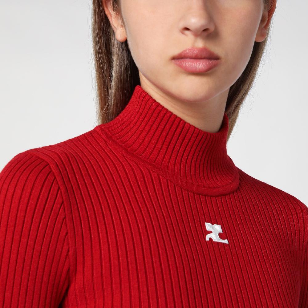 Courru00e8ges Maglia dolcevita rossa a coste Qualità Garantita