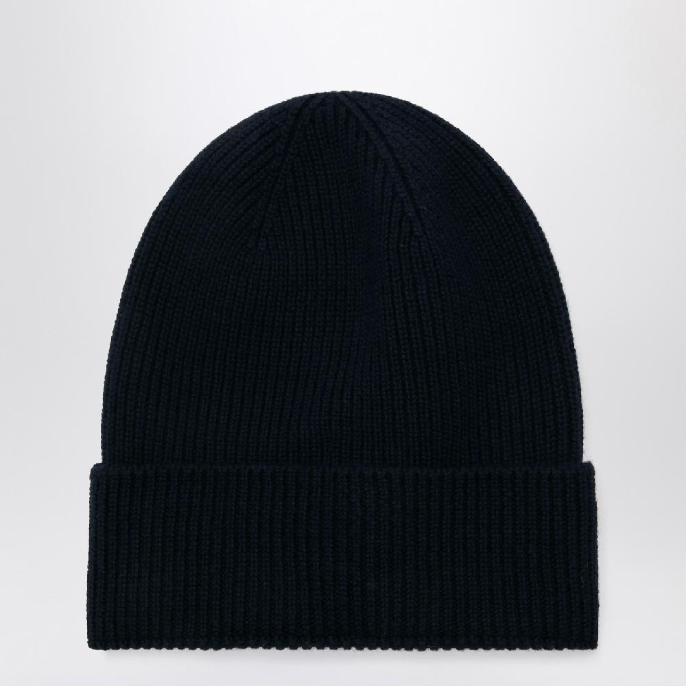 Moncler Cuffia blu in lana con patch logo Presa