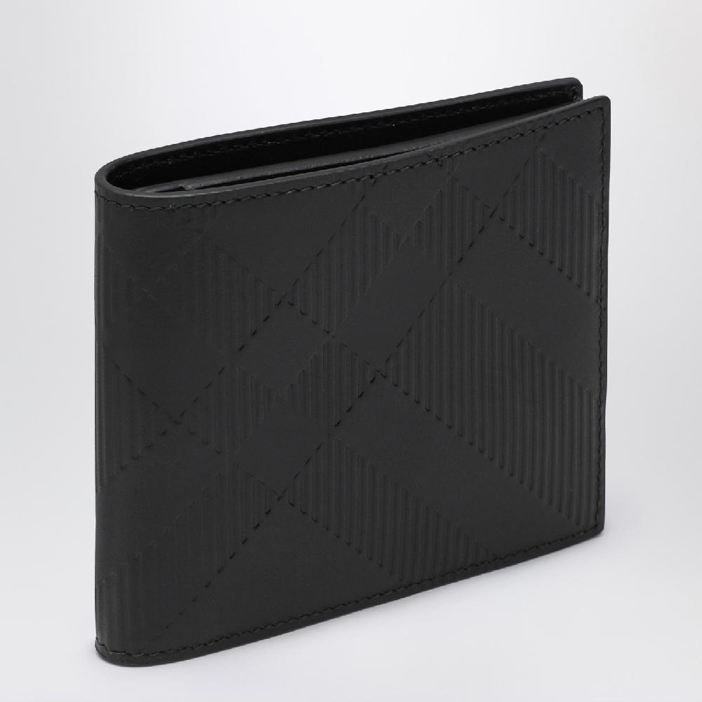Burberry Portafoglio bi-fold nero in pelle Check impresso Economico