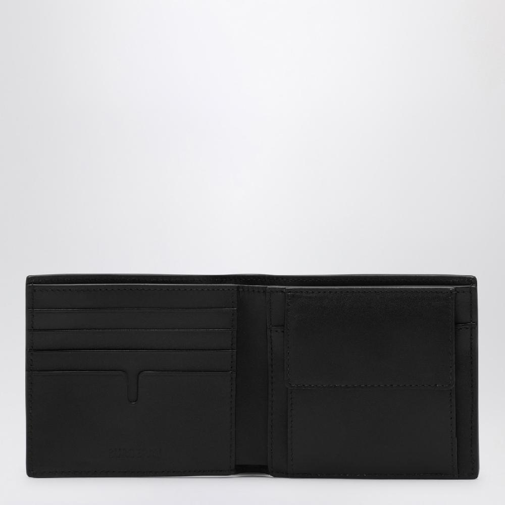 Burberry Portafoglio bi-fold nero in pelle Check impresso Economico