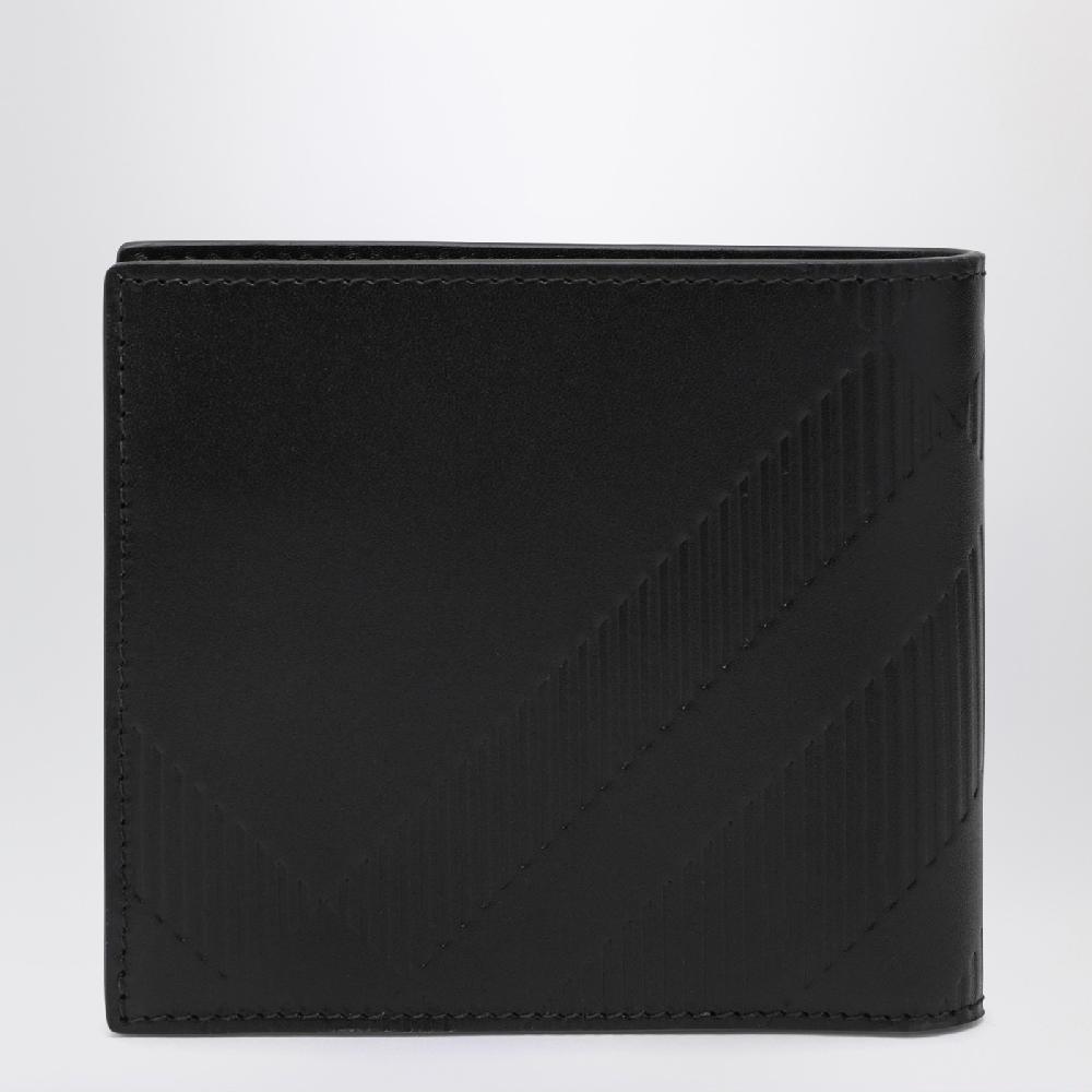 Burberry Portafoglio bi-fold nero in pelle Check impresso Economico