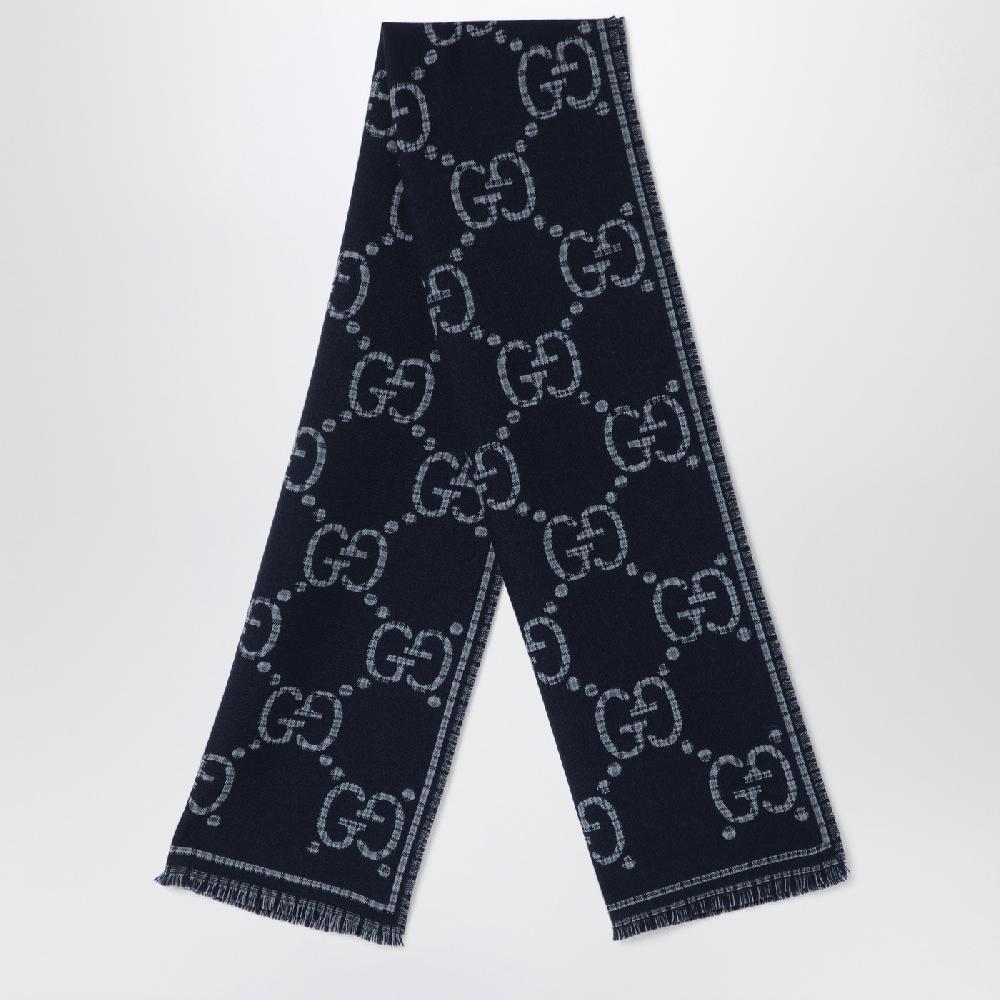GUCCI Sciarpa in lana GG a quadri grigia/blu I Più Venduti