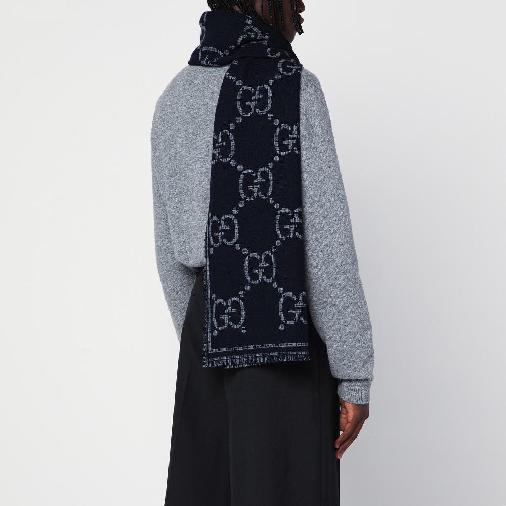 GUCCI Sciarpa in lana GG a quadri grigia/blu I Più Venduti