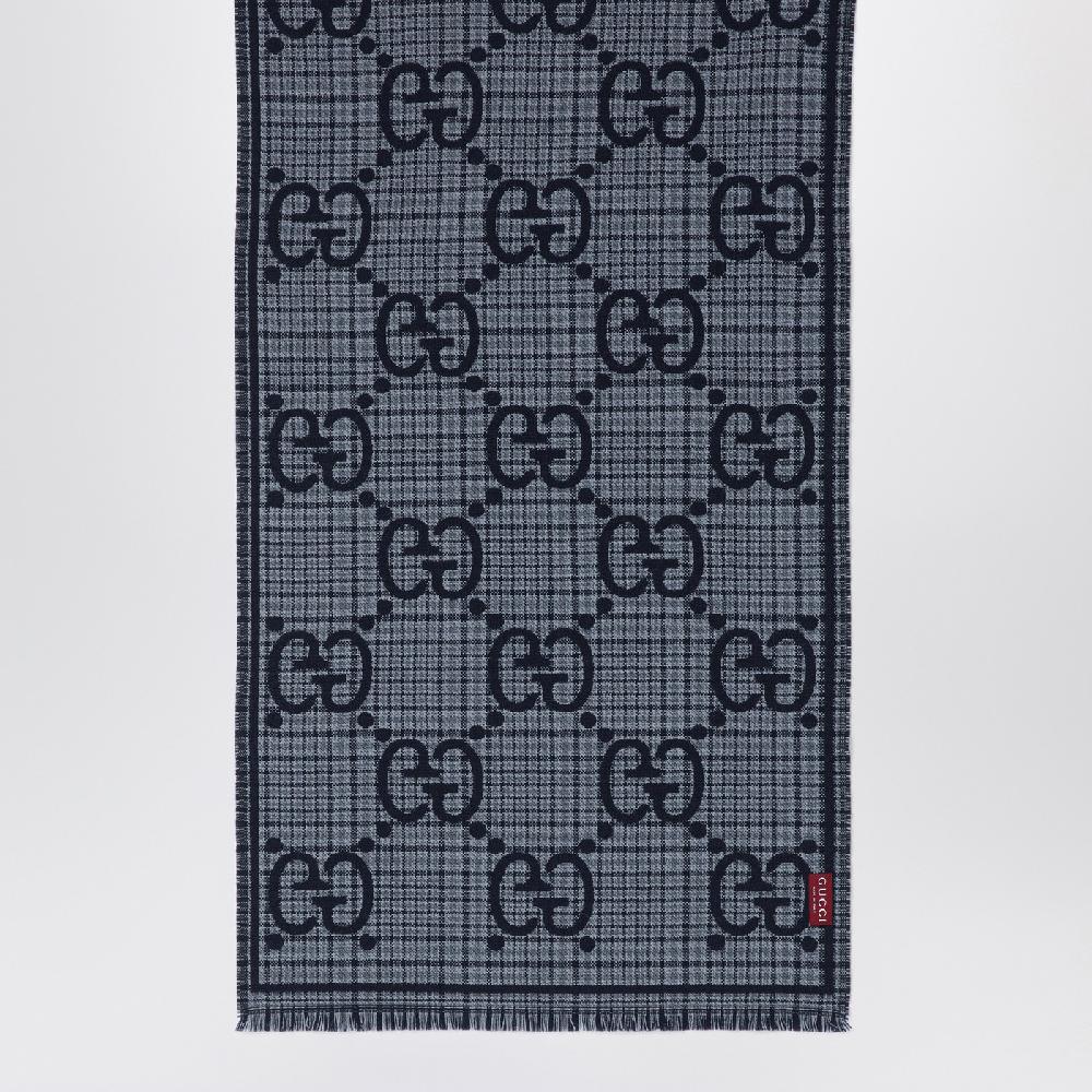 GUCCI Sciarpa in lana GG a quadri grigia/blu I Più Venduti