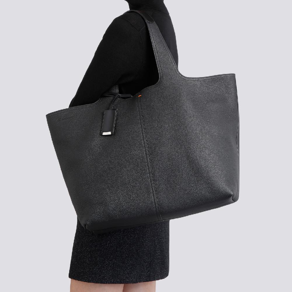 Santoni Borsa in pelle bottalata nera Sottocosto