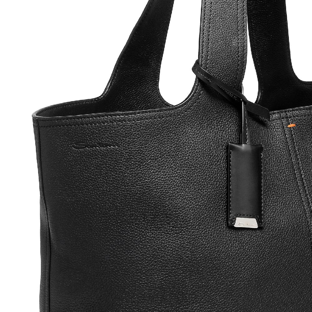 Santoni Borsa in pelle bottalata nera Sottocosto