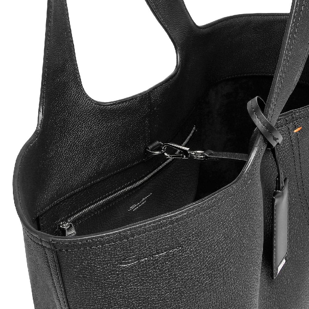 Santoni Borsa in pelle bottalata nera Sottocosto