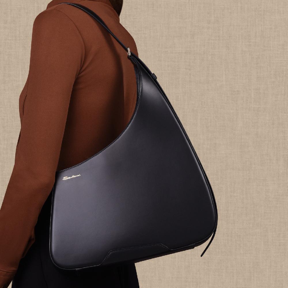 Santoni Borsa ThePluto a spalla in pelle nera Novità