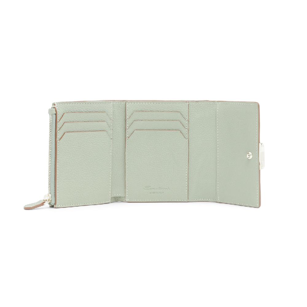 Santoni Portafoglio con porta monete in pelle bottalata verde Saldi Di Fabbrica