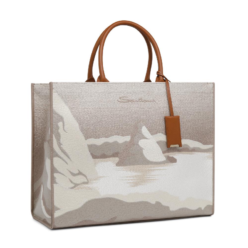 Santoni Shopping bag in tessuto beige Moda