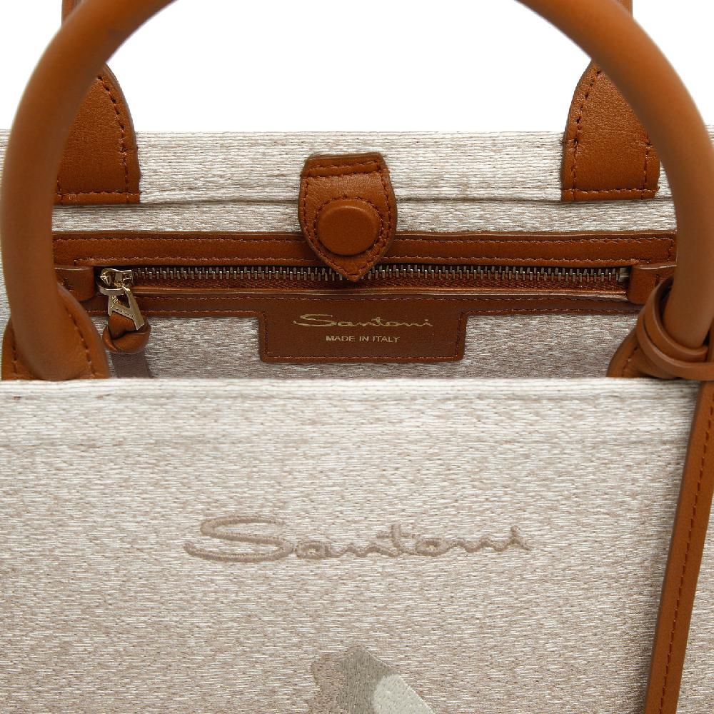 Santoni Borsa tote media in tessuto beige 2025