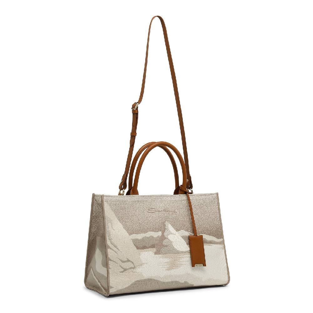 Santoni Borsa tote media in tessuto beige 2025