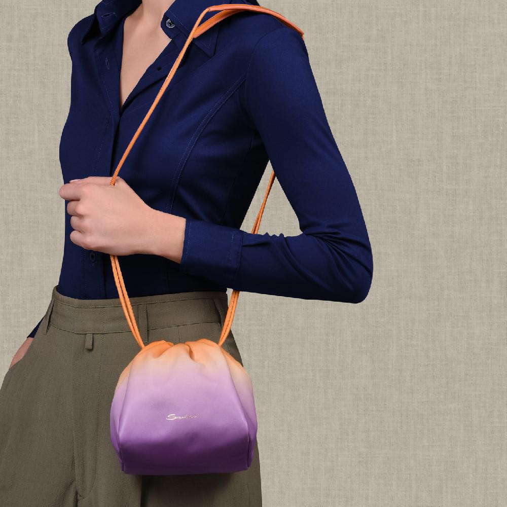 Santoni Borsa a secchiello in pelle lilla ed arancione Spedizione Gratuita