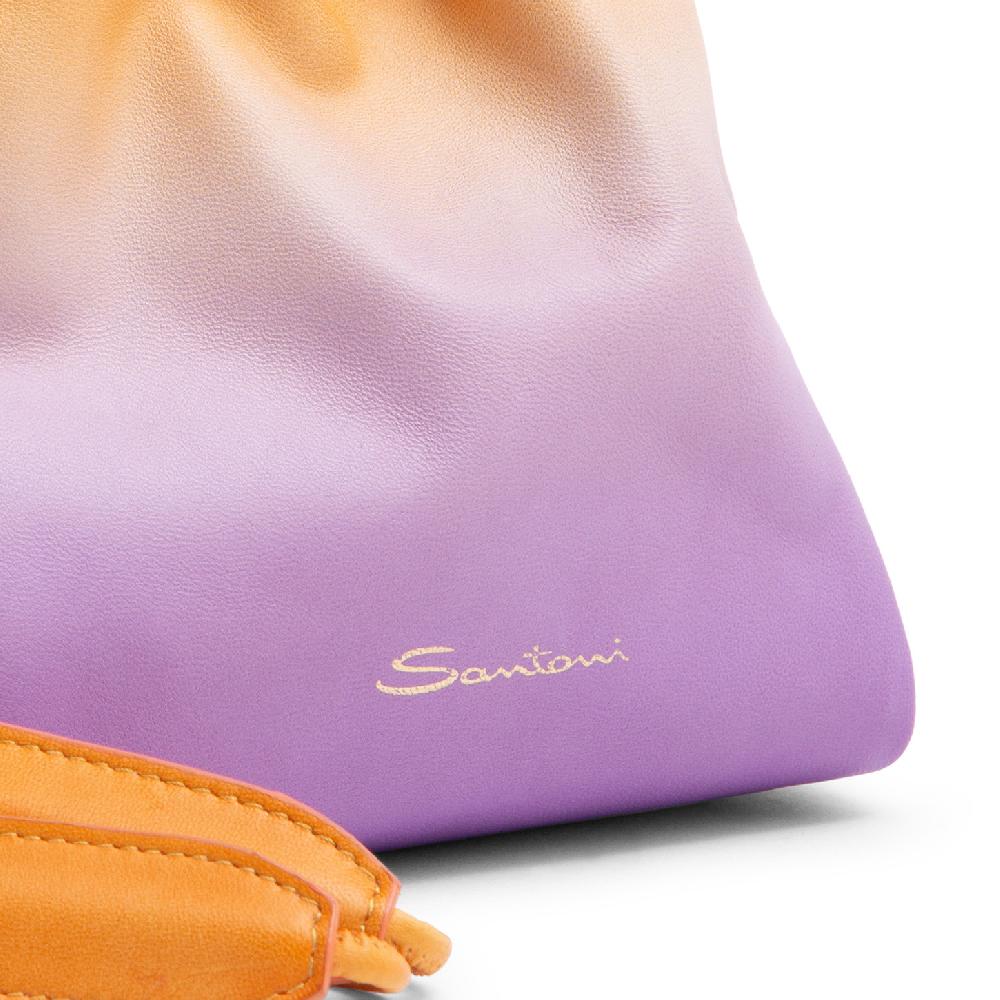 Santoni Borsa a secchiello in pelle lilla ed arancione Spedizione Gratuita