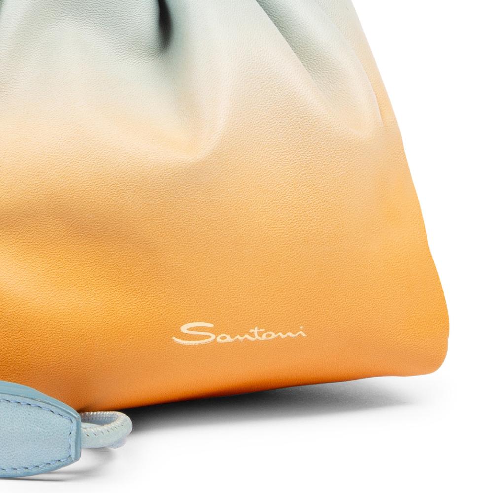 Santoni Borsa a secchiello in pelle arancione ed azzurro Pezzi Unici