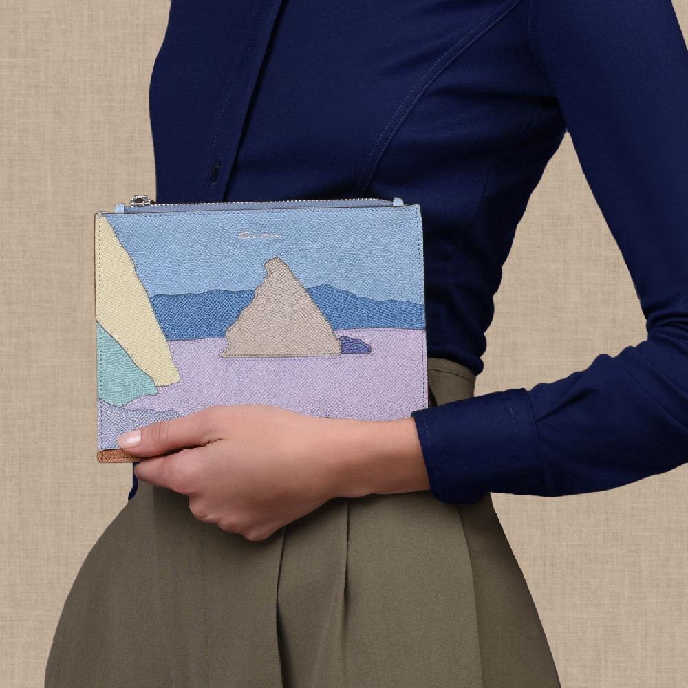 Santoni Pouch piccola in Saffiano azzurro Acquista Ora