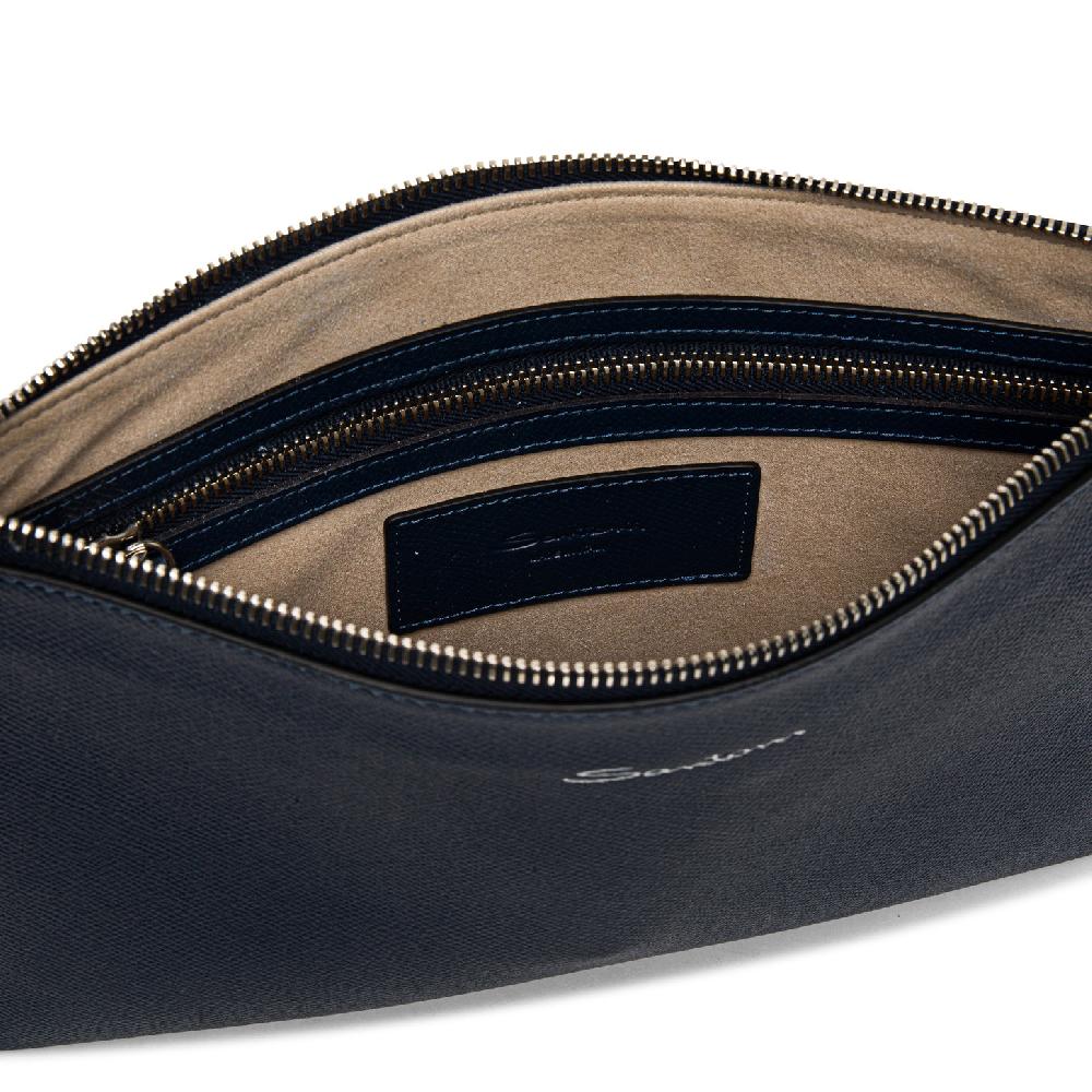 Santoni Pouch in saffiano blu Sconto