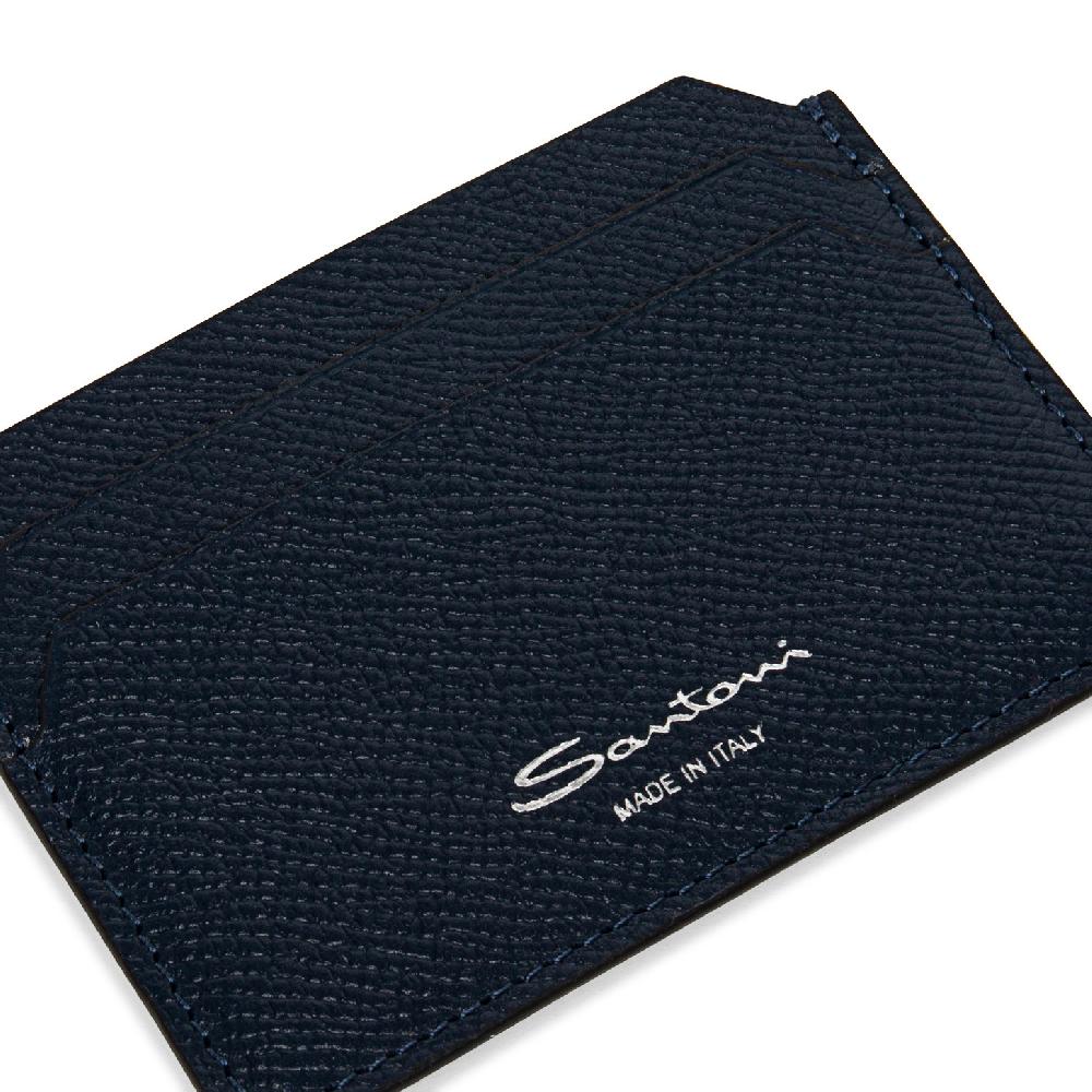 Santoni Porta carte di credito in saffiano blu Online