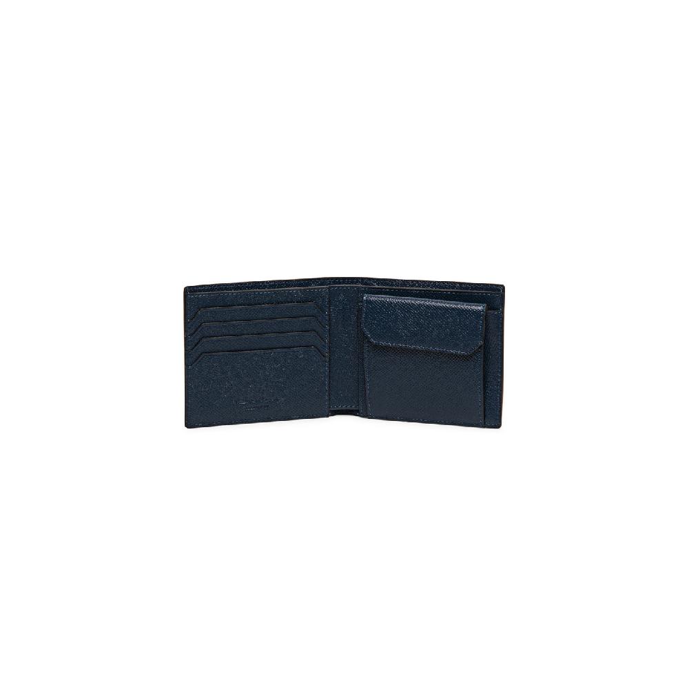 Santoni Portafoglio con porta monete in saffiano blu Outlet
