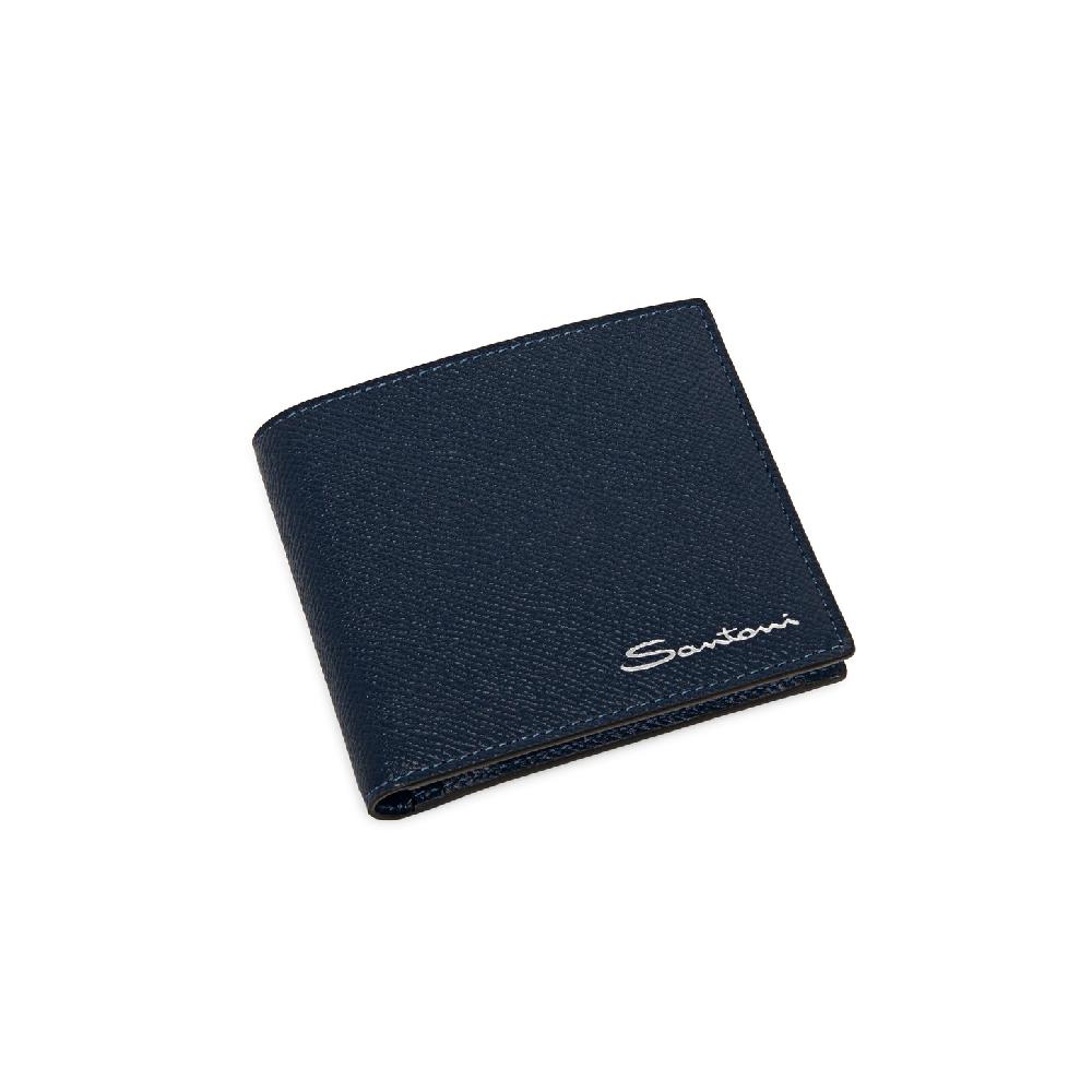 Santoni Portafoglio con porta monete in saffiano blu Outlet