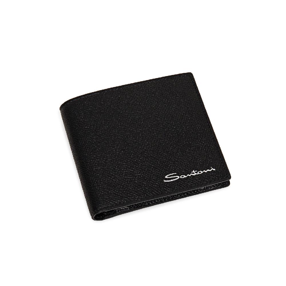 Santoni Portafoglio con porta monete in saffiano nero Vendita Calda