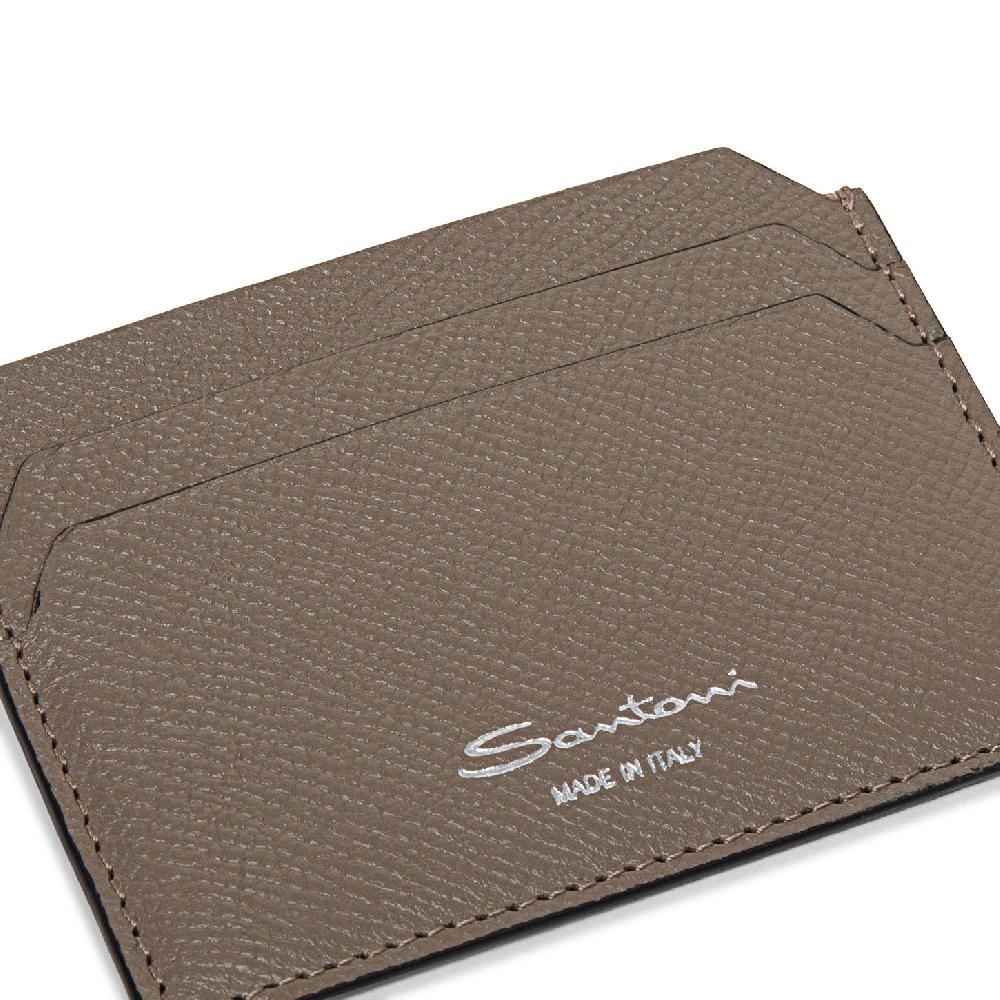 Santoni Porta carte di credito in saffiano beige Vendita Economica