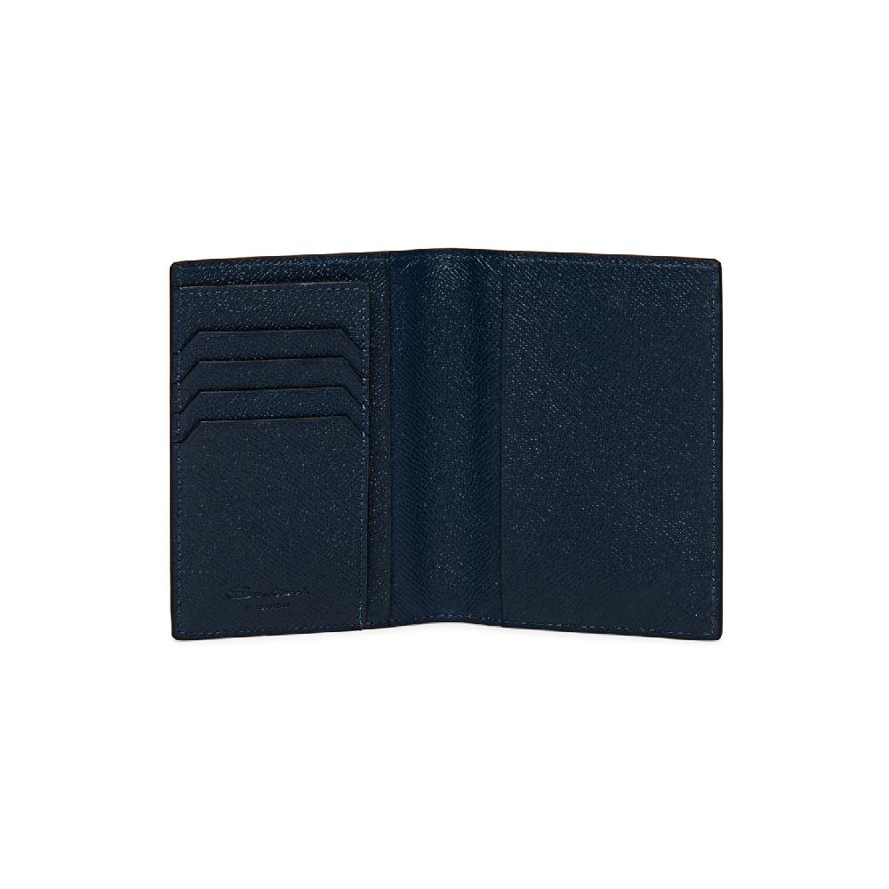 Santoni Custodia per passaporto in saffiano blu Saldi Di Fabbrica