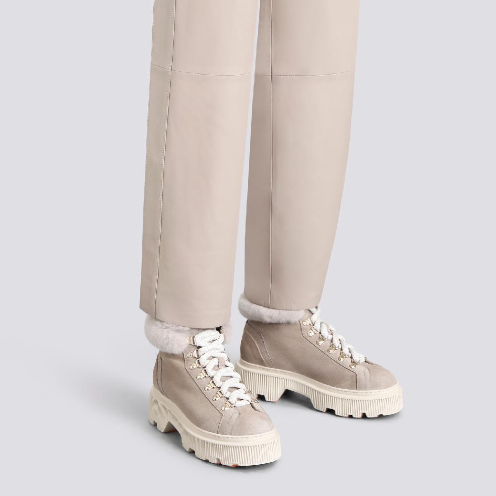 Santoni Scarponcino da montagna con pelliccia da donna in suede tortora 2025