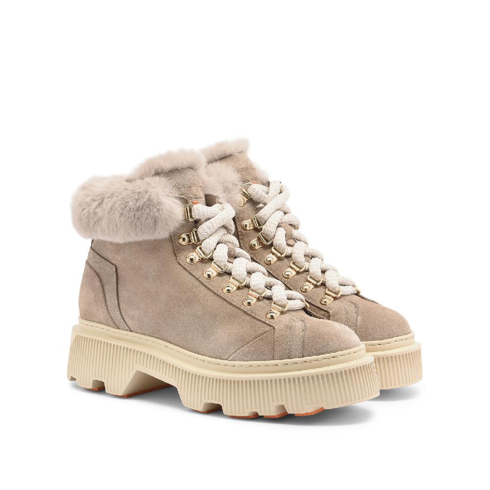 Santoni Scarponcino da montagna con pelliccia da donna in suede tortora 2025