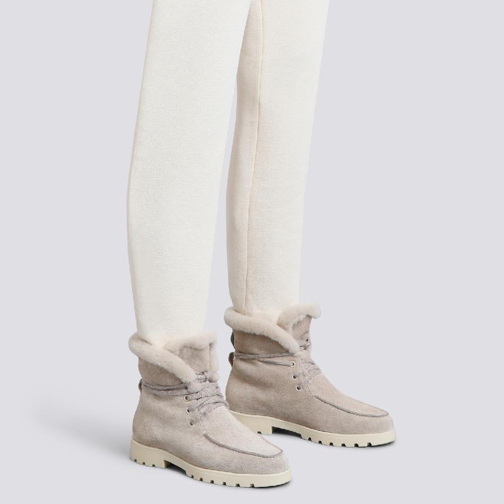Santoni Stivaletto con pelliccia da donna in suede beige In Linea