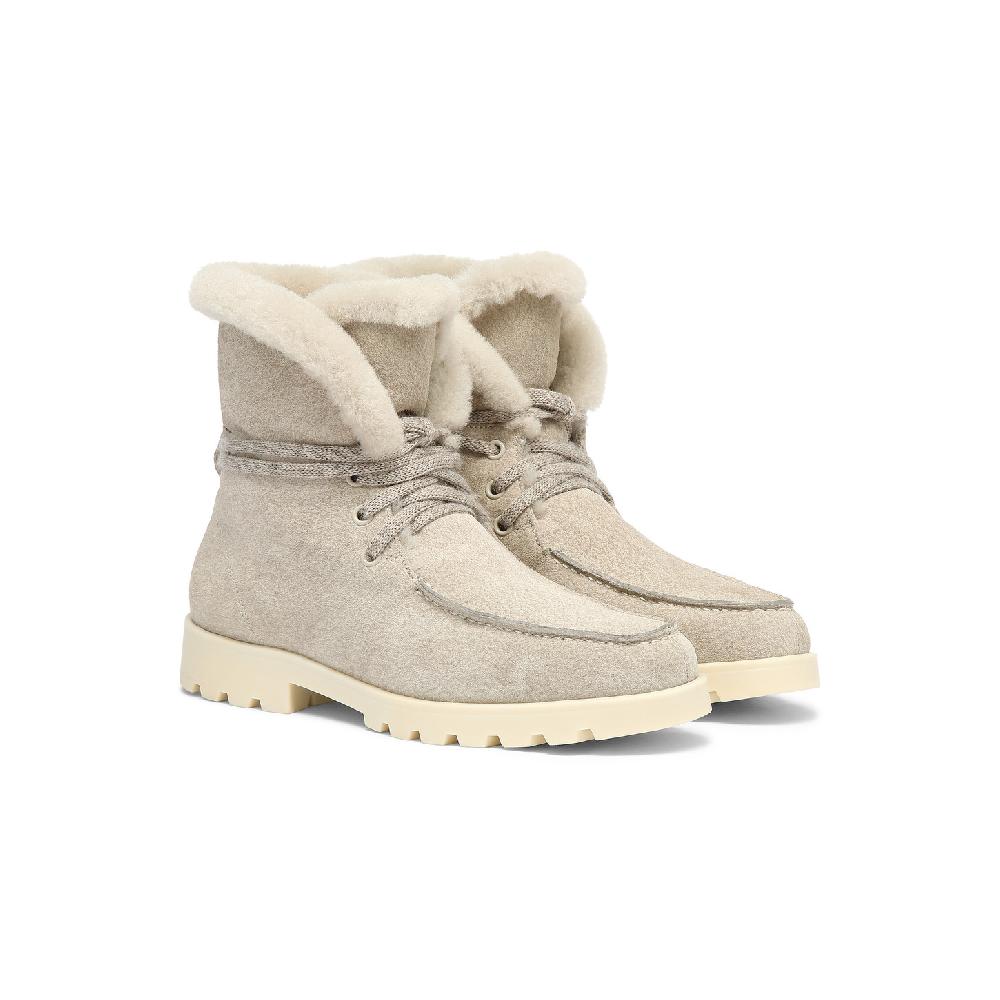 Santoni Stivaletto con pelliccia da donna in suede beige In Linea