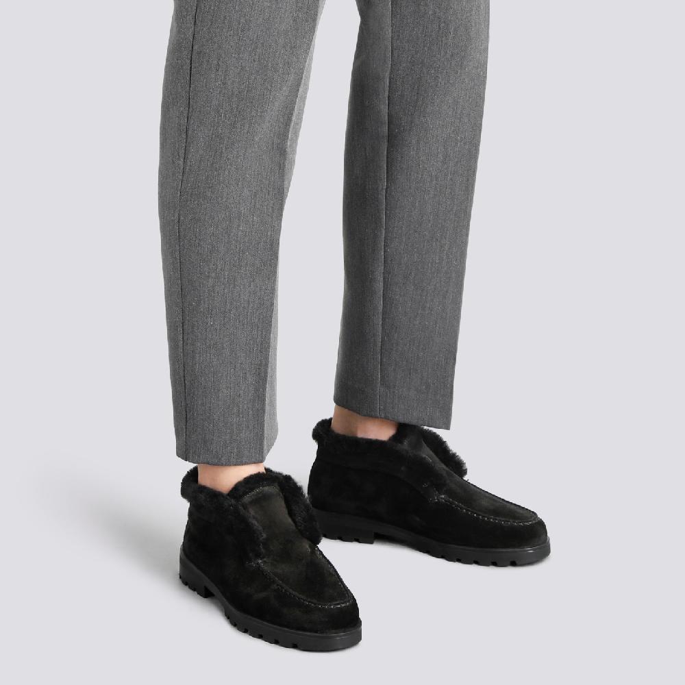 Santoni Stivaletto desert con pelliccia da donna in suede nero Vendita