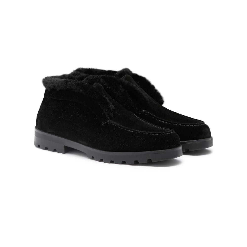 Santoni Stivaletto desert con pelliccia da donna in suede nero Vendita