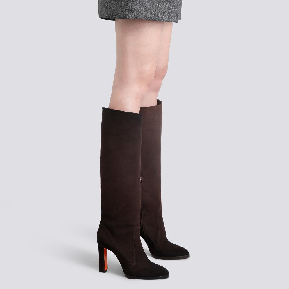 Santoni Stivale tacco alto da donna in suede testa di moro Acquista Ora